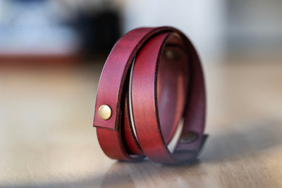 Leather Wrap Bracelet Handmade - Boho Style Cuff - Bordeaux Red Leather + Antique Brass - Personalized Gift For Her - Mens Bracelet