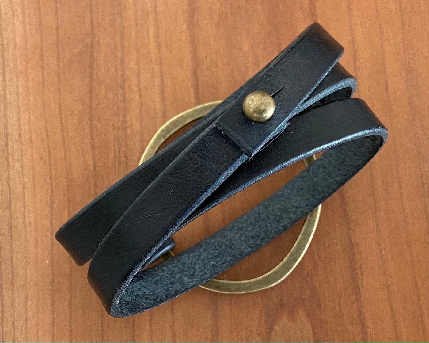 Personalized Wrap Leather Bracelet | Black + Antique Brass