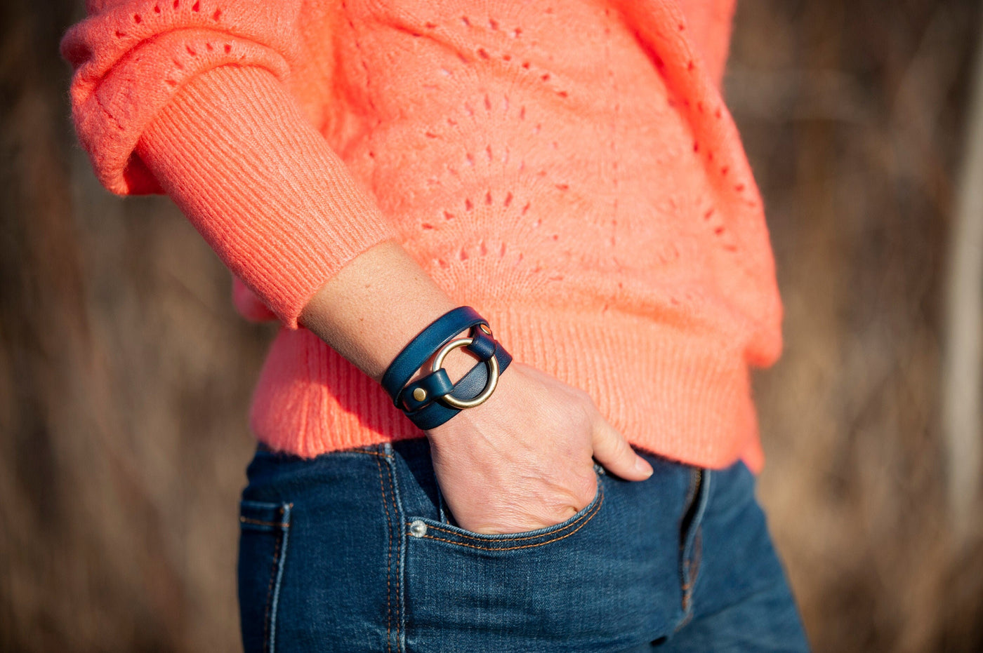 Leather Bracelet Ring, Handmade Jewelry