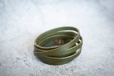 Wrap Braclet, Olive Green Italian Leather Bracelet For Women, Handmade, Custom, Gifts for her, Adjustable Option