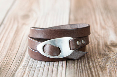 Personalized Leather Wrap Bracelet, Engrave Custom Words , Handmade, Brown Leather