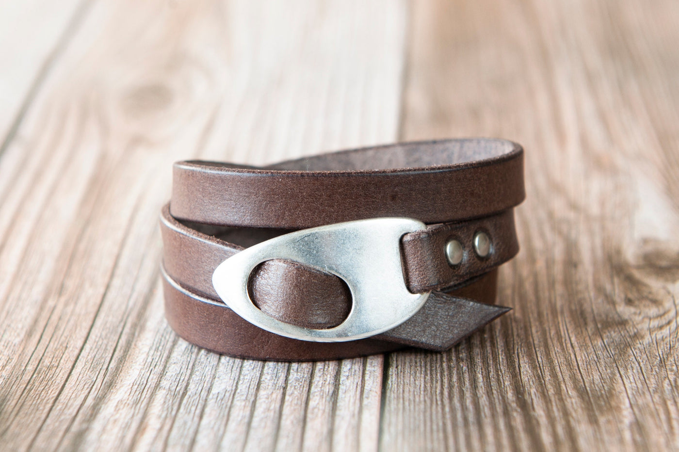 Personalized Leather Wrap Bracelet, Engrave Custom Words , Handmade, Black Leather