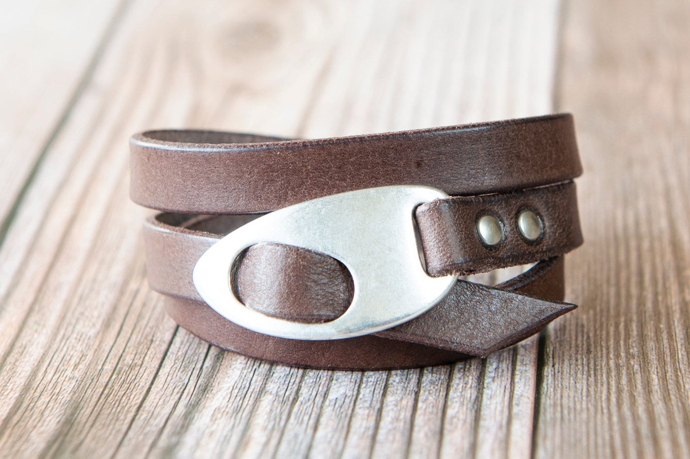 Personalized Leather Wrap Bracelet, Engrave Custom Words , Handmade, Brown Leather