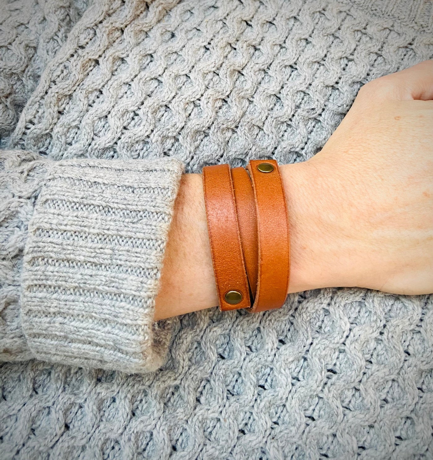 Leather Wrap Bracelet Handmade - Walnut Brown Leather + Brass