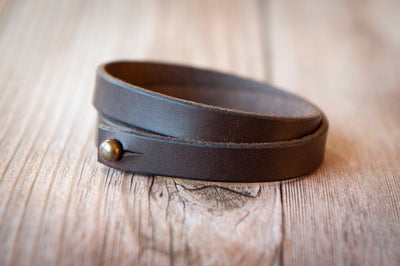 Personalized Leather Wrap Bracelet, Engrave Custom Words , Handmade, Brown Leather