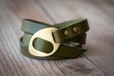 Personalized Leather Wrap Bracelet, Engrave Custom Words , Oliver Green Leather