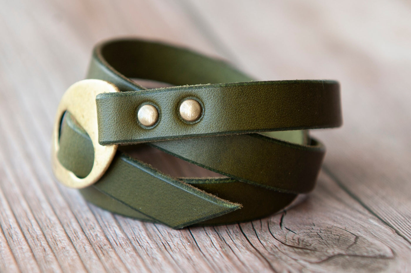 Personalized Leather Wrap Bracelet, Engrave Custom Words , Oliver Green Leather