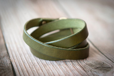 Personalized Leather Wrap Bracelet, Engrave Custom Words , Oliver Green Leather