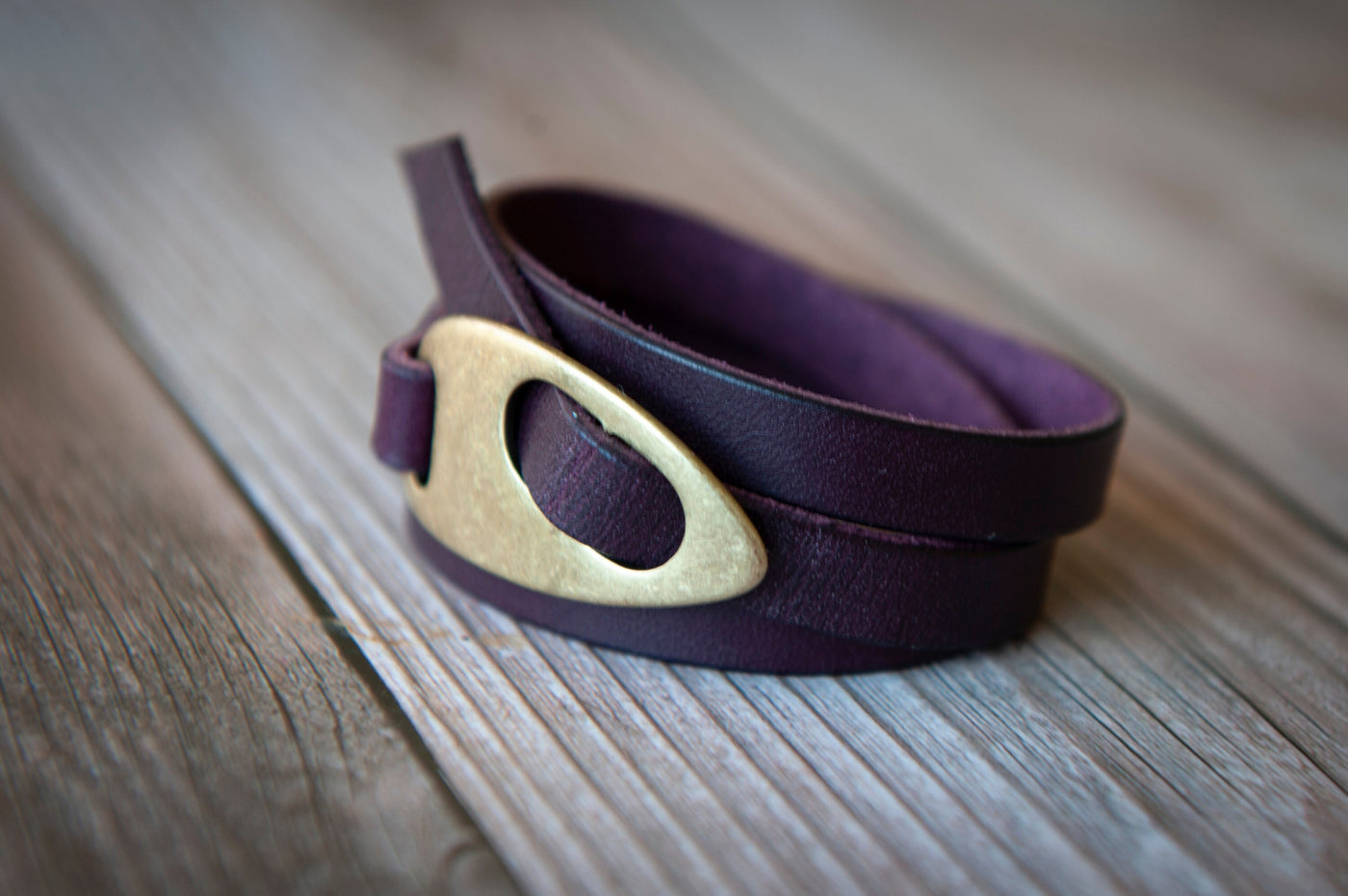 Eggplant Purple Leather Wrap Bracelet, Handmade | Personalized | Boho Style