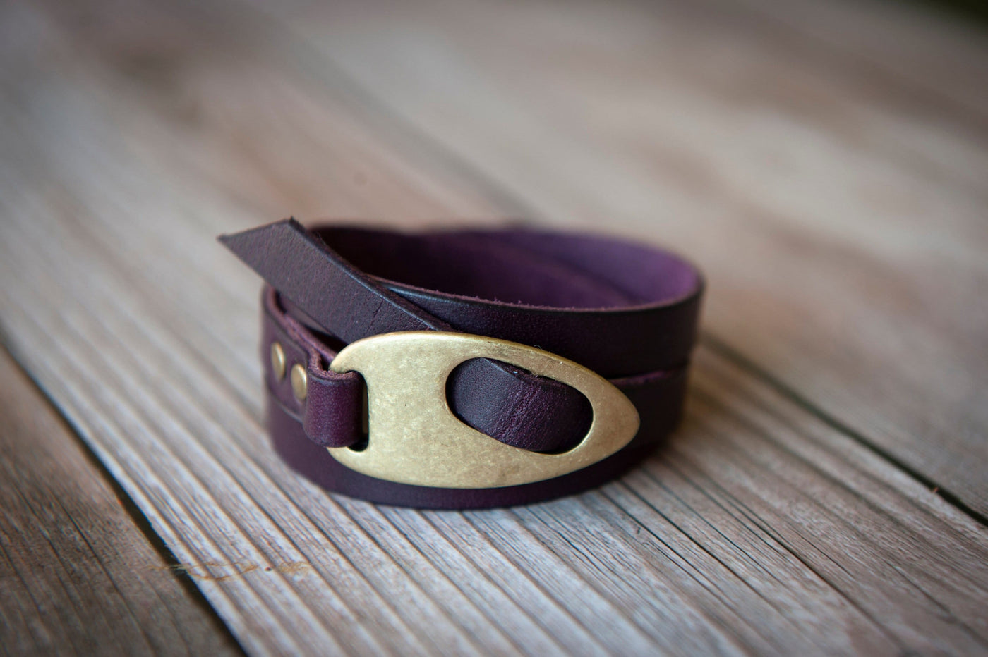 Eggplant Purple Leather Wrap Bracelet, Handmade | Personalized | Boho Style