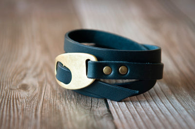 Personalized Navy Blue Leather Wrap Bracelet, Engrave Custom Words , Handmade