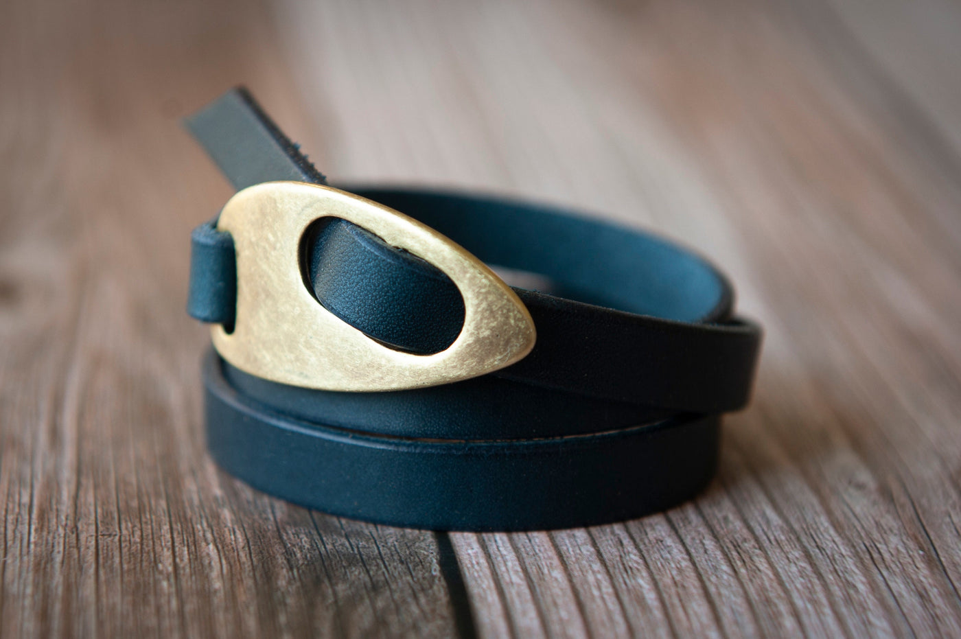 Personalized Navy Blue Leather Wrap Bracelet, Engrave Custom Words , Handmade