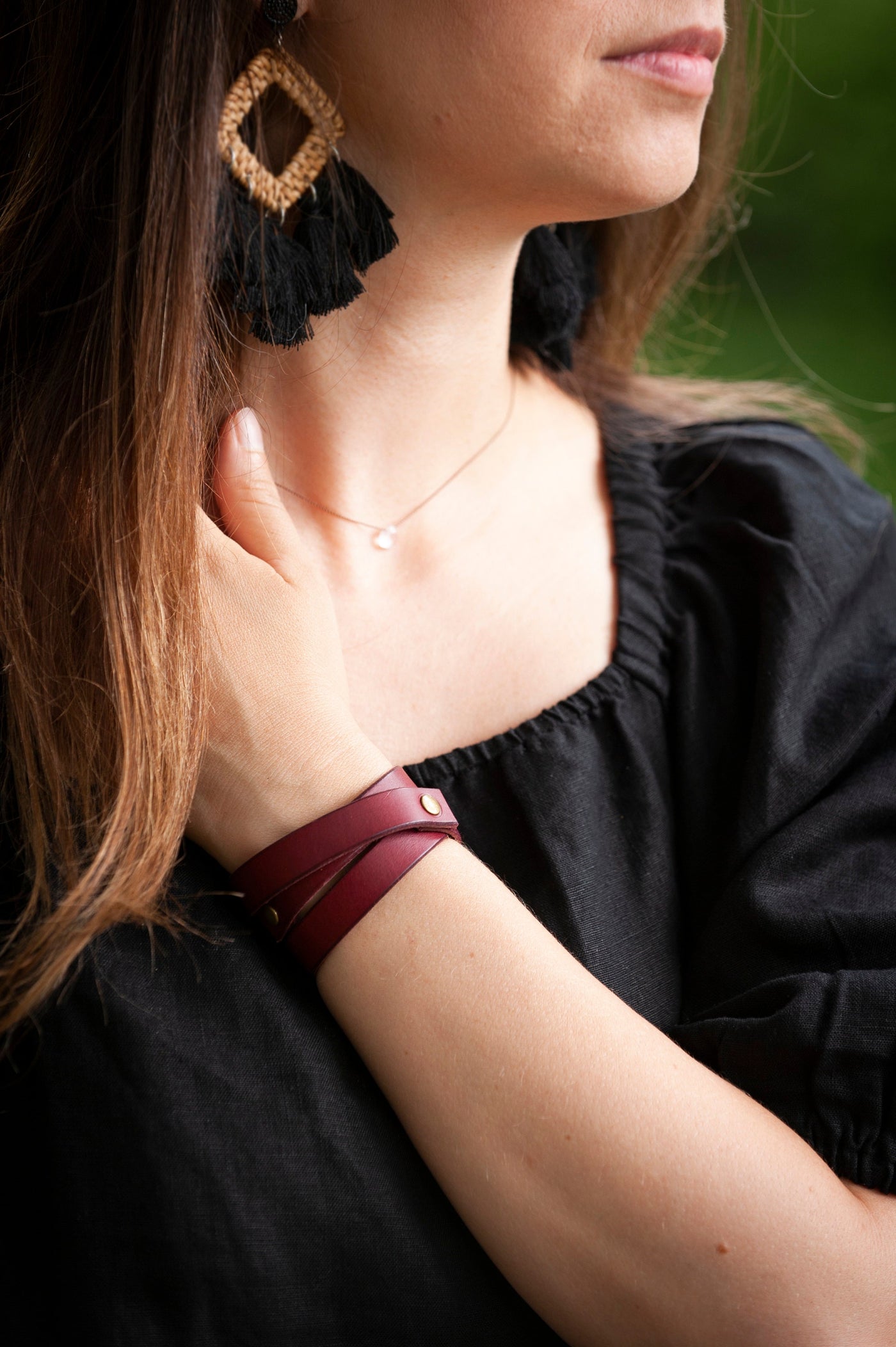 Leather Wrap Bracelet - Red Bordeaux Leather + Antique Brass Rivets | Handmade Jewelry | Gift For Her | Mens Bracelet