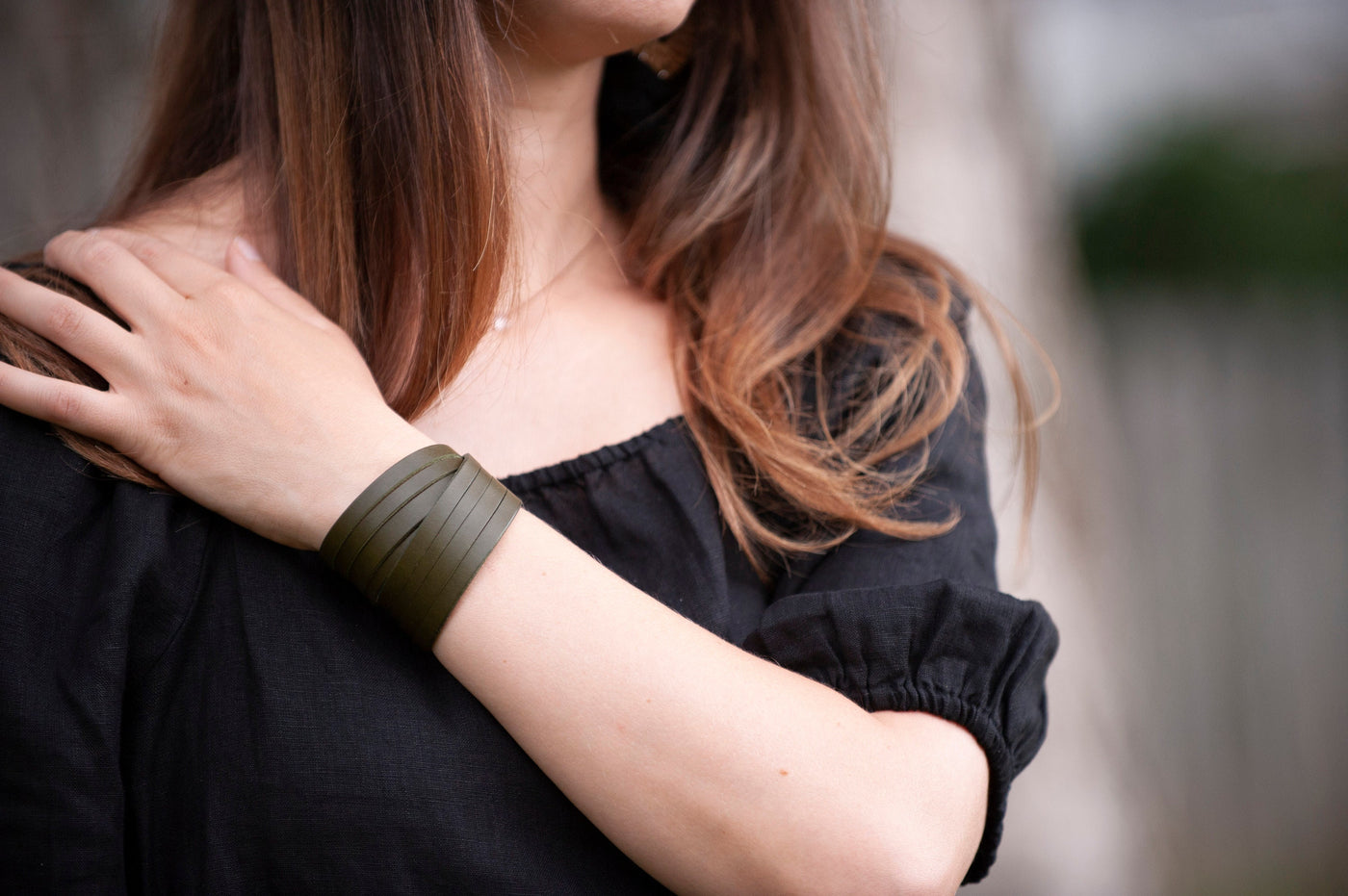 Handmade Leather Cuff Bracelet | Multi-wrap Stacking Black + Antique Brass | Engrave Words Pick Leather & Hardware Color | Custom Sizing