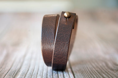 Leather Wrap Bracelet, Engrave Custom Words , USA Brown Leather