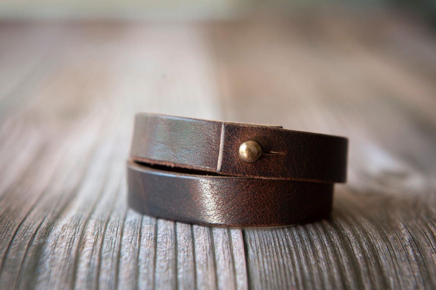 Leather Wrap Bracelet, Engrave Custom Words , USA Brown Leather