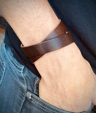 Leather Wrap Bracelet, Engrave Custom Words , USA Brown Leather