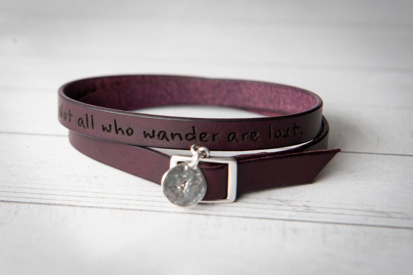 Handmade Leather + Sterling Silver Monogram Engraved Leather Bracelet | Perfect Gift for Women | Mens Bracelet | Couples Affirmations