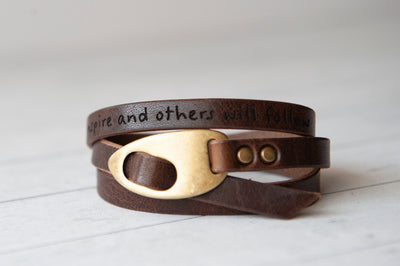 Personalized Leather Wrap Bracelet, Engrave Custom Words, Rustic Brown Leather Handmade Jewelry