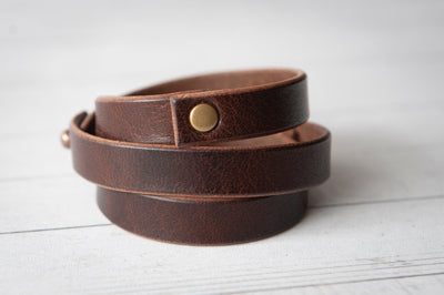 Mens Leather Bracelet, Rustic Brown Wrap Band, Handmade Cuff