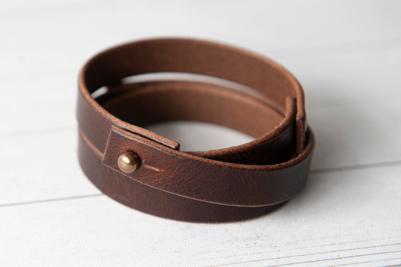 Mens Leather Bracelet, Rustic Brown Wrap Band, Handmade Cuff