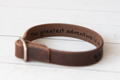 Leather Bracelet Personalized - Secret Message Engraved - For Women Men Gift