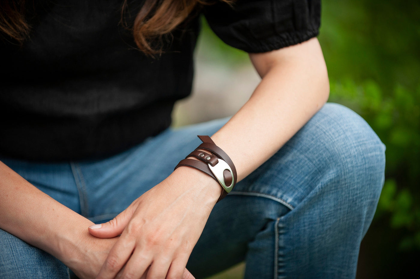 Personalized Leather Wrap Bracelet, Engrave Custom Words , Handmade, Black Leather