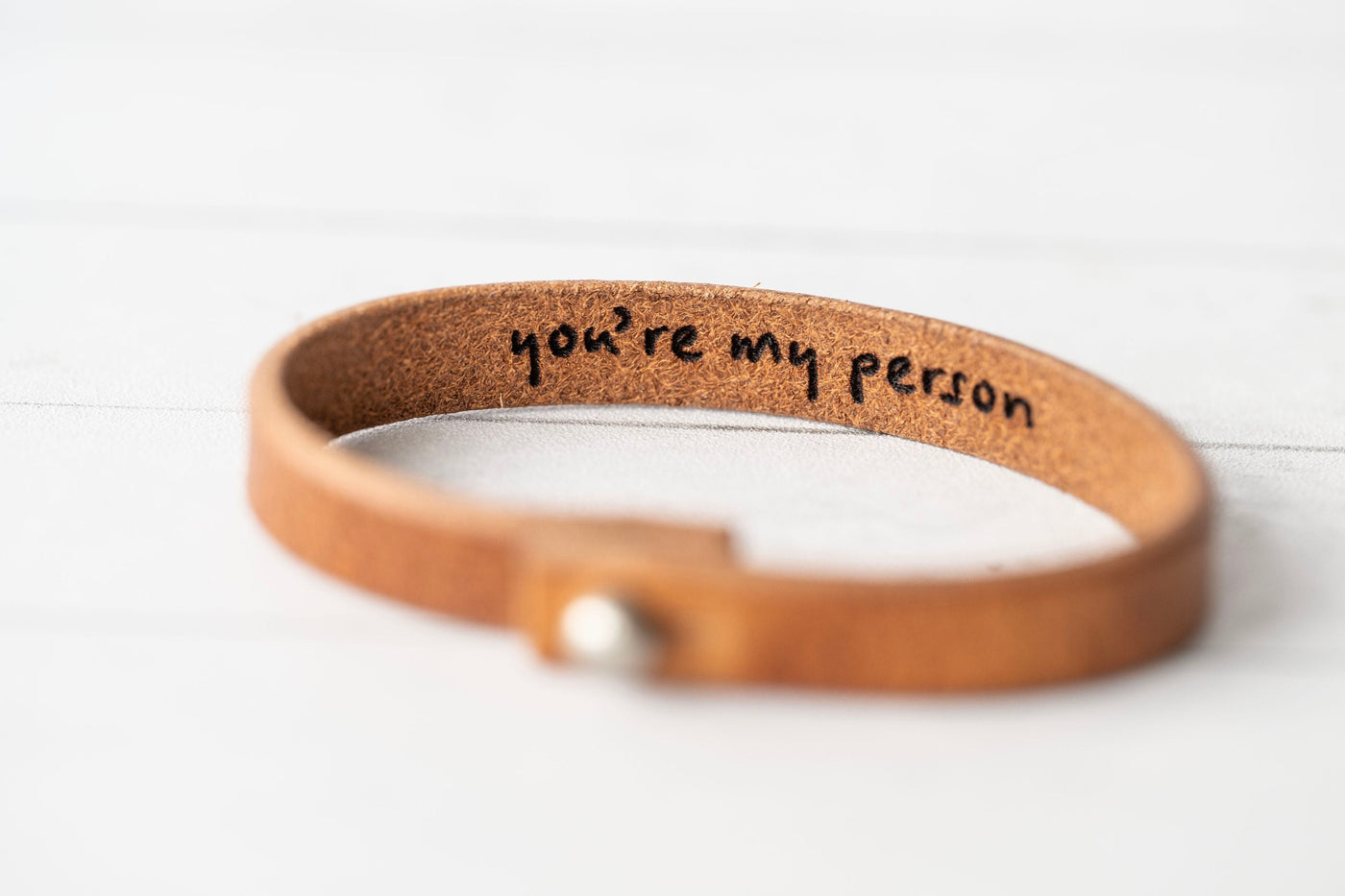 Thin Leather Bracelet - Valentines Day Gift - Secret Message - Hidden Words - You're my person - Gift for her - Bracelet for him