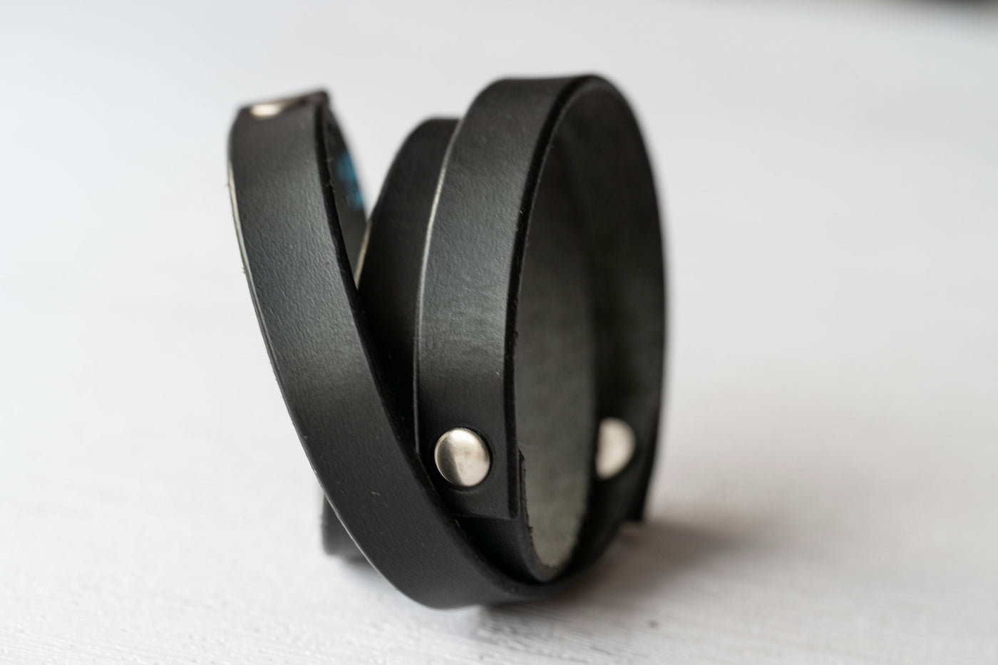 Leather Wrap Bracelet Handmade Jewelry - Black Leather + Silver Rivets