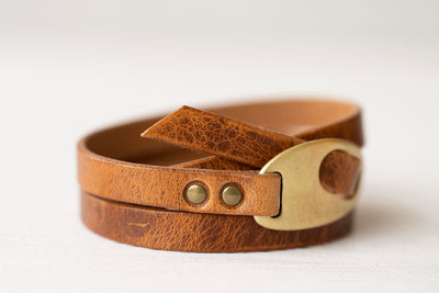 Leather Bracelet Engraved Wrap | Rustic Walnut + Antique Brass | Women Bracelet, Mens Bracelet, Handmade Gift, Customize Gift For Her