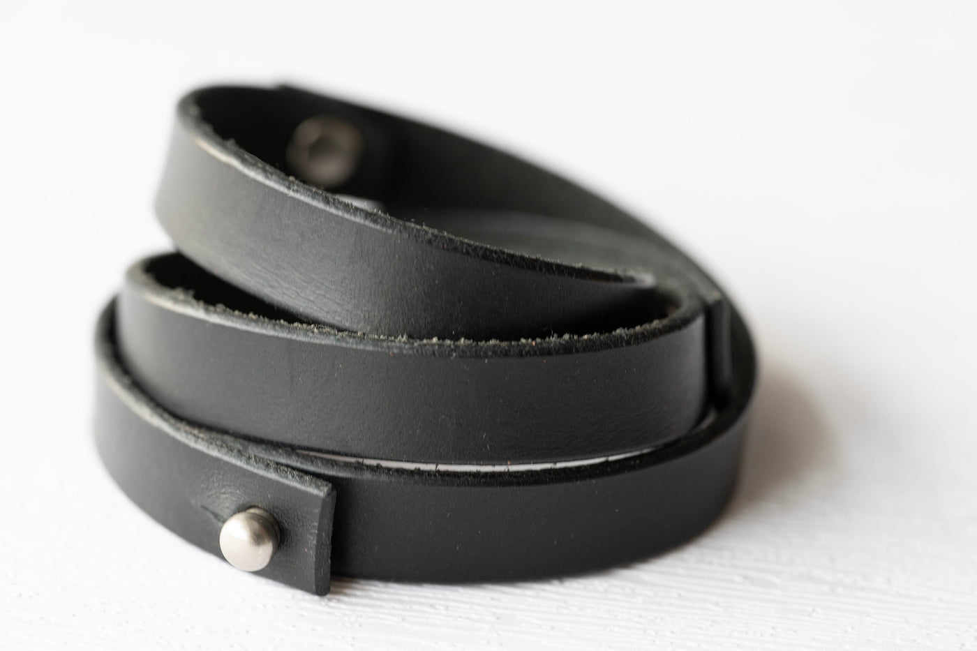 Leather Wrap Bracelet Handmade Jewelry - Black Leather + Silver Rivets