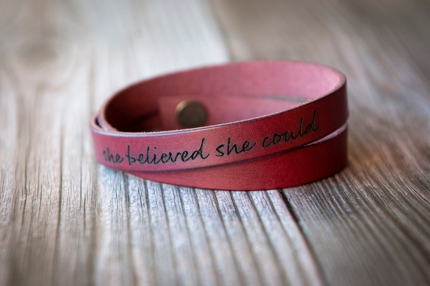 Leather Bracelet Double Wrap - Gift For Her - Valentines Day Gift Personalize Custom Engraving Color