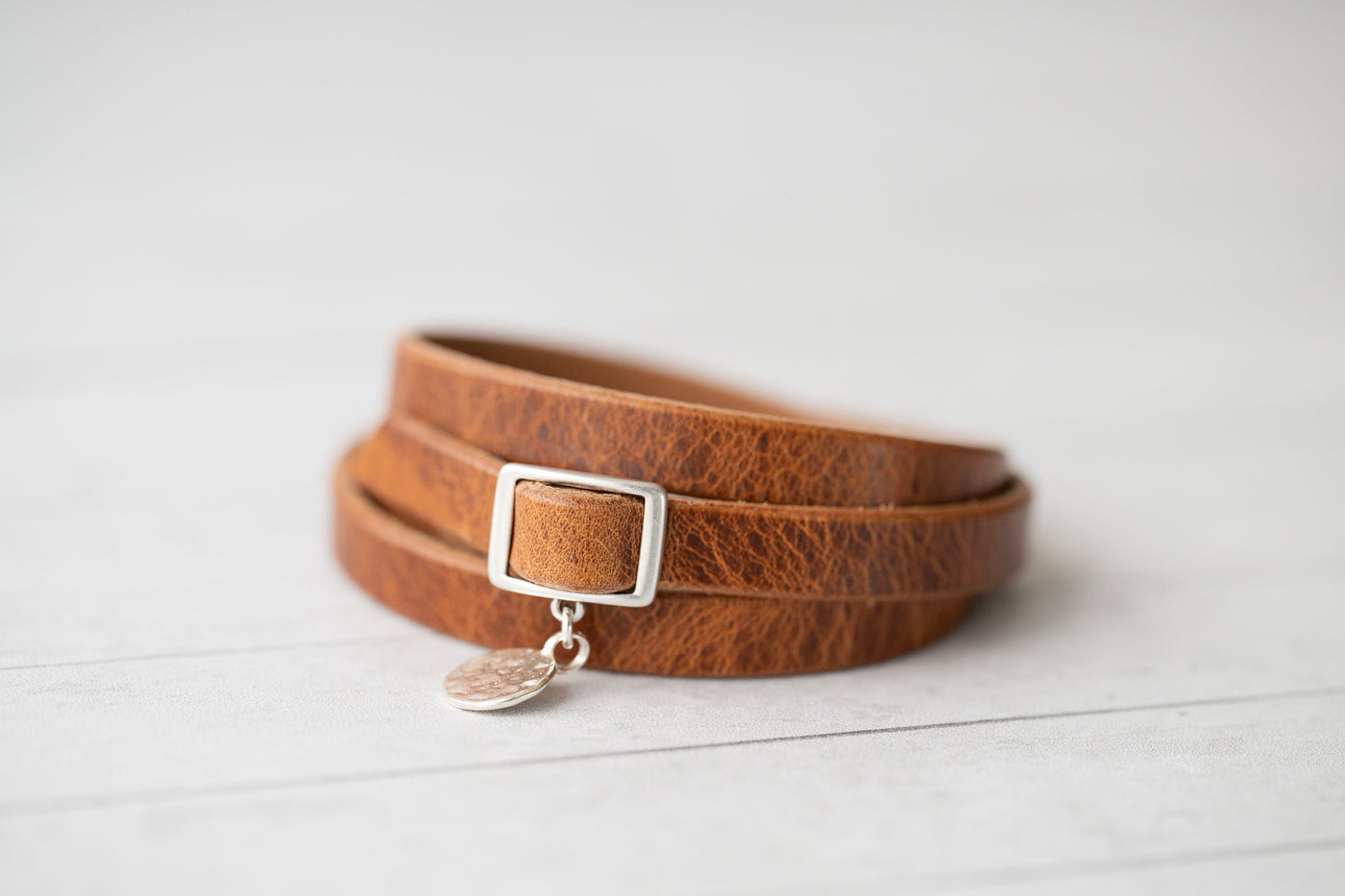 Personalized Leather Bracelet - Handmade Silver Monogram Engraved - Rustic Walnut - Perfect Gift for Women - Handmade Jewelry - Boho Style