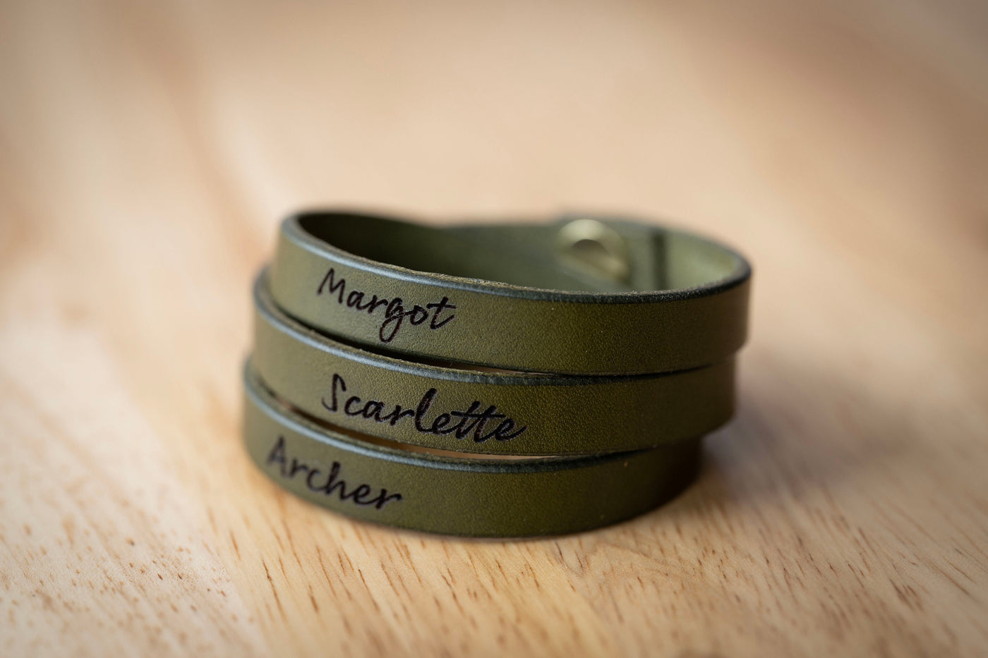 Skinny Leather Bracelet Wrap For Her - Mothers Jewelry - Children Names - Mom Gift - Kid names - Custom Engraved Handmade Jewelry