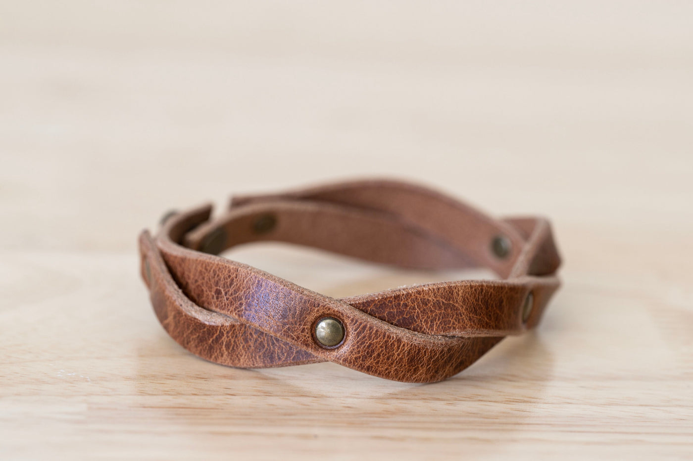 Personalized Leather Wrap Bracelet | The Twisted Rivet | Rustic Walnut + Antique Brass | Gift for Her | Handcrafted Leather Bracelet