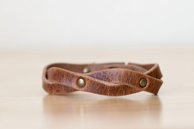 Personalized Leather Wrap Bracelet | The Twisted Rivet | Rustic Walnut + Antique Brass | Gift for Her | Handcrafted Leather Bracelet