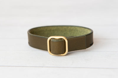 Leather Bracelet Affirmations Personalized Gift - Positive Vibes - Customize Engraving - Olive Green + Brass - Mens Bracelet - Gift For Her