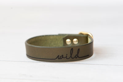 Leather Bracelet Affirmations Personalized Gift - Positive Vibes - Customize Engraving - Olive Green + Brass - Mens Bracelet - Gift For Her