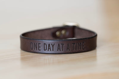 Leather Bracelet Handmade - One Day At A Time - Personalized Gift - Affirmations - Positive Vibes - Mens Bracelet For Women