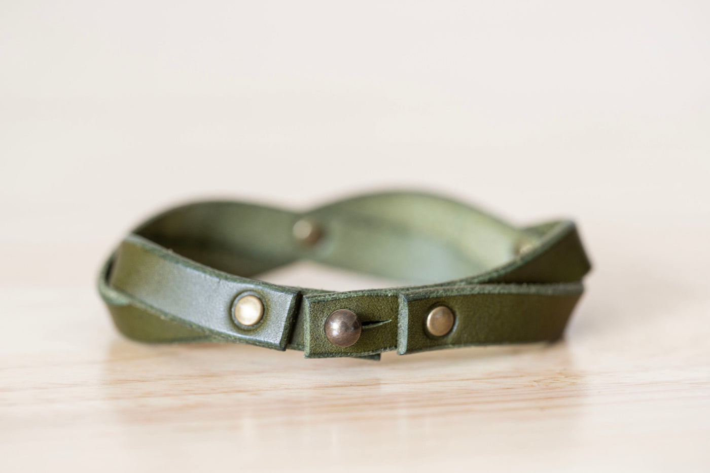 Leather Wrap Bracelet | Handmade Boho Style | The Twisted Rivet | Olive Green + Antique Brass | Gift for Her | Handcrafted Leather Bracelet