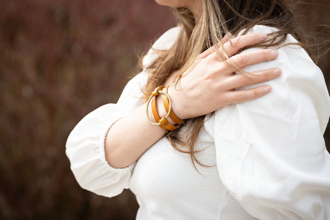 Boho Leather Wrap Bracelet | Antique Brass Hoop + Mustard Yellow | Handmade Jewelry Engraved Personalized Gift For Her