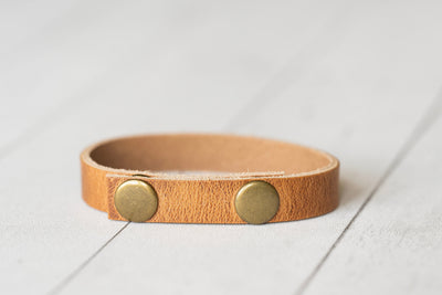 Leather Bracelet Snaps | Stronger Than The Storm | Walnut + Antique Brass | Affirmation Gift For Her Mens Bracelet