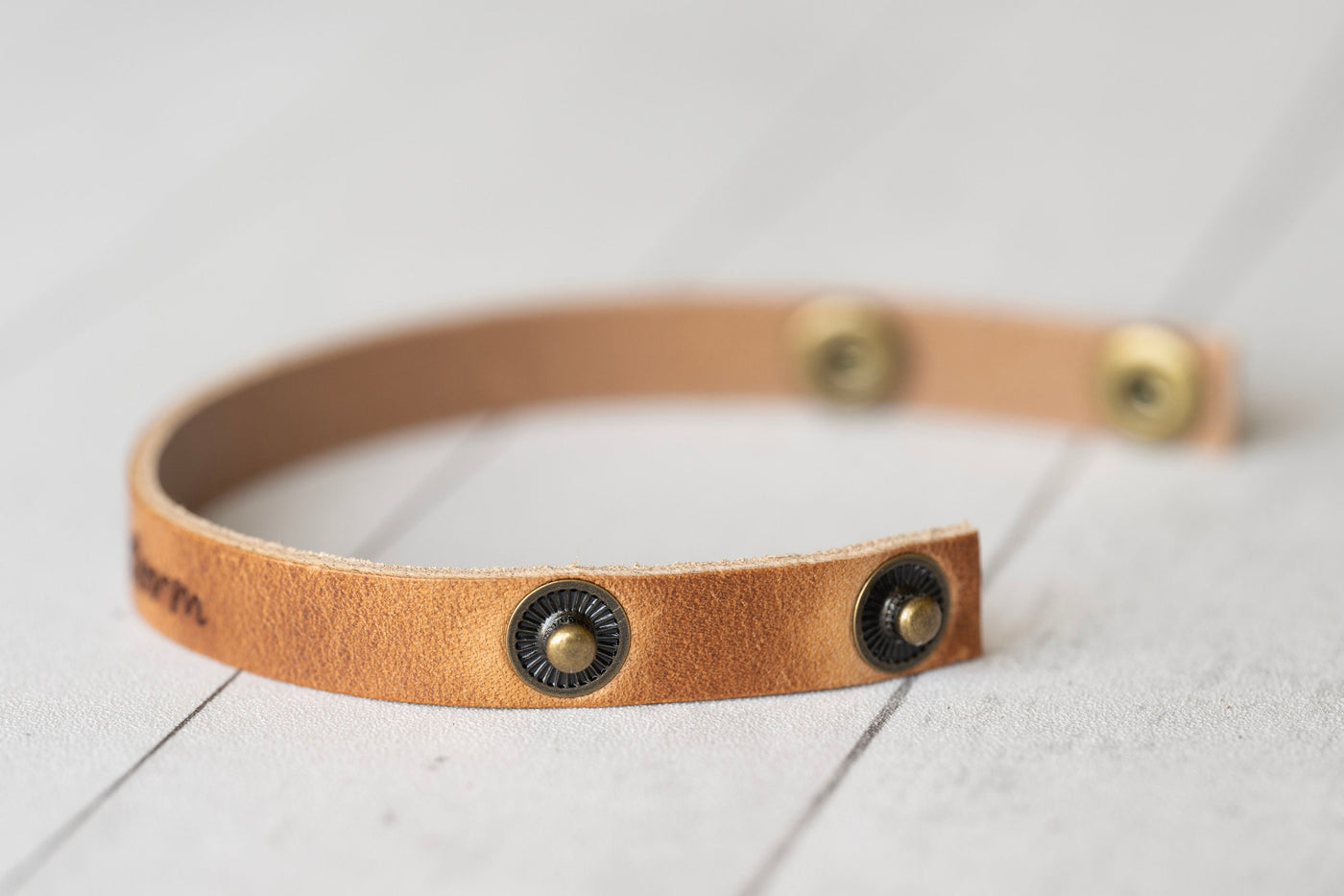 Leather Bracelet Snaps | Stronger Than The Storm | Walnut + Antique Brass | Affirmation Gift For Her Mens Bracelet