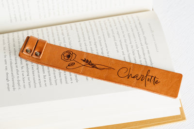 Leather Bookmark Flower Engraving | Personalized Gift Book Lover | Custom Quote Engraving | Perfect Gift