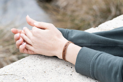 Leather Bracelet Snaps | Stronger Than The Storm | Walnut + Antique Brass | Affirmation Gift For Her Mens Bracelet