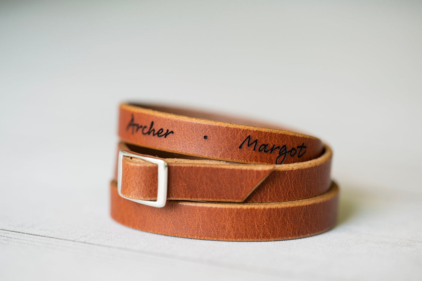 Leather Bracelet For Women | English Tan + Sterling Silver | Personalized Engraved Handmade Jewelry Boho Style | Mens Bracelet