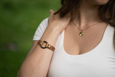 Leather Ring Bracelet - Wedding Ring Bracelet - Walnut + Antique Brass - Grief Memory Wedding Band Bracelet - Wear The Ring