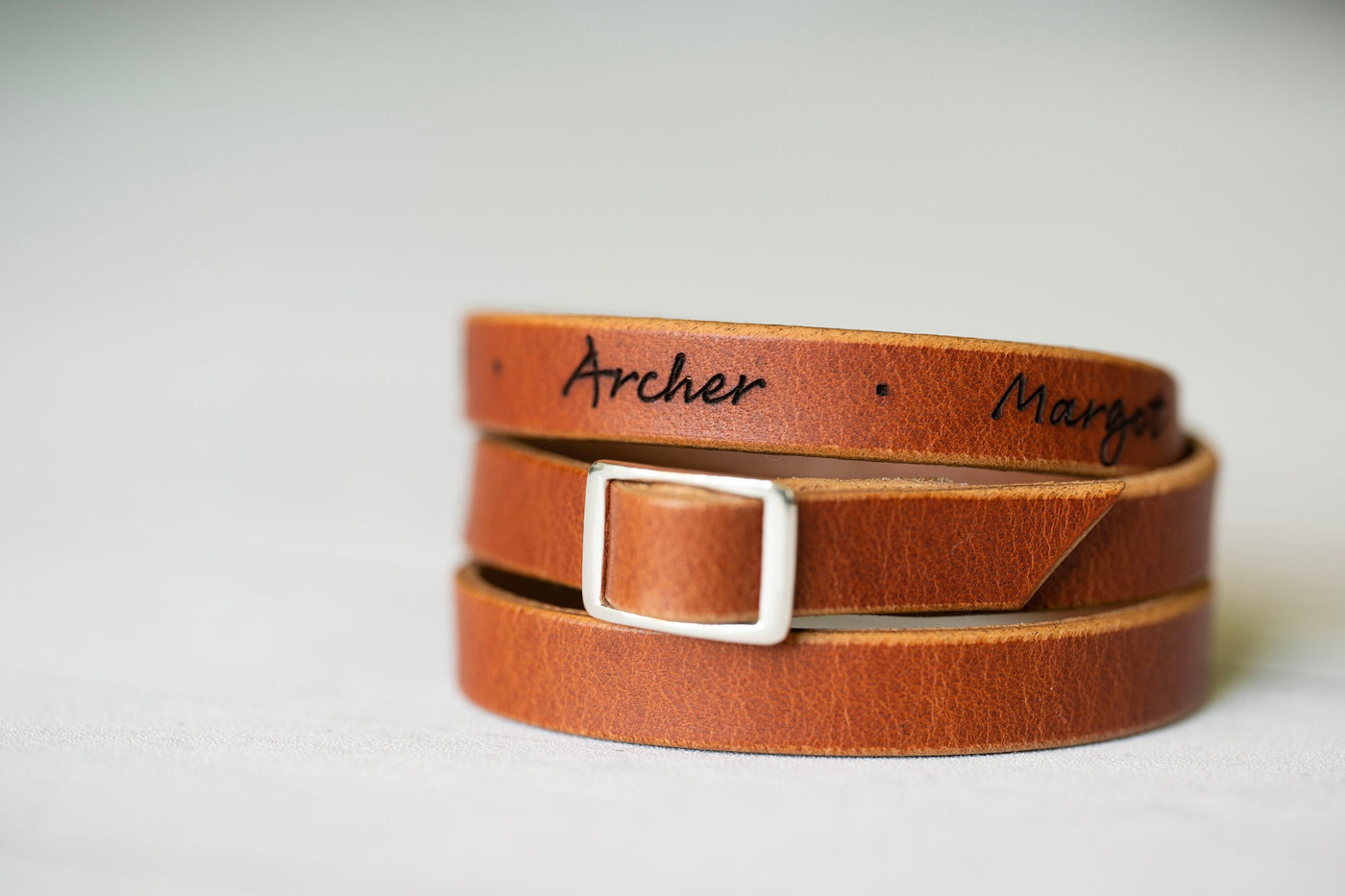 Leather Bracelet For Women | English Tan + Sterling Silver | Personalized Engraved Handmade Jewelry Boho Style | Mens Bracelet