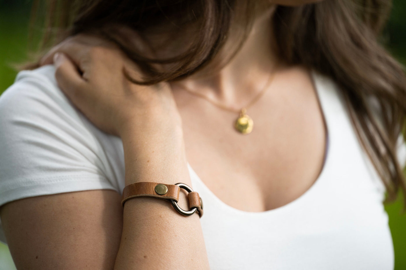 Leather Ring Bracelet - Wedding Ring Bracelet - Walnut + Antique Brass - Grief Memory Wedding Band Bracelet - Wear The Ring