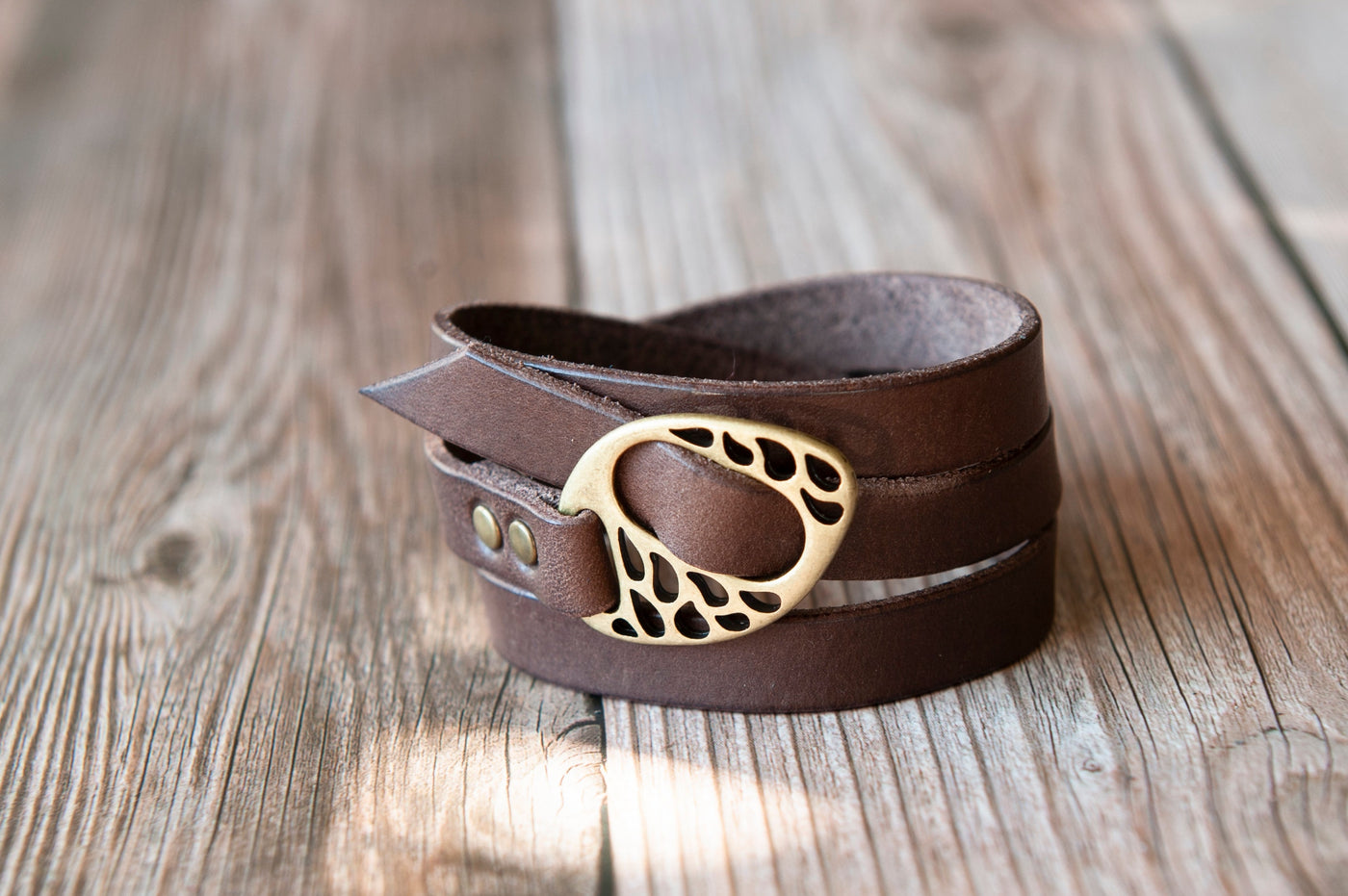 Leather Triple Wrap Bracelet | Cuff Stacking Boho Style | Handmade Jewelry | Silver + Dark Brown | Engraved Personalized Gift